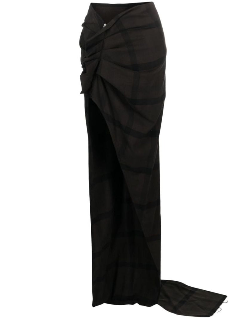 Black Edfu Plaid Draped Train Skirt