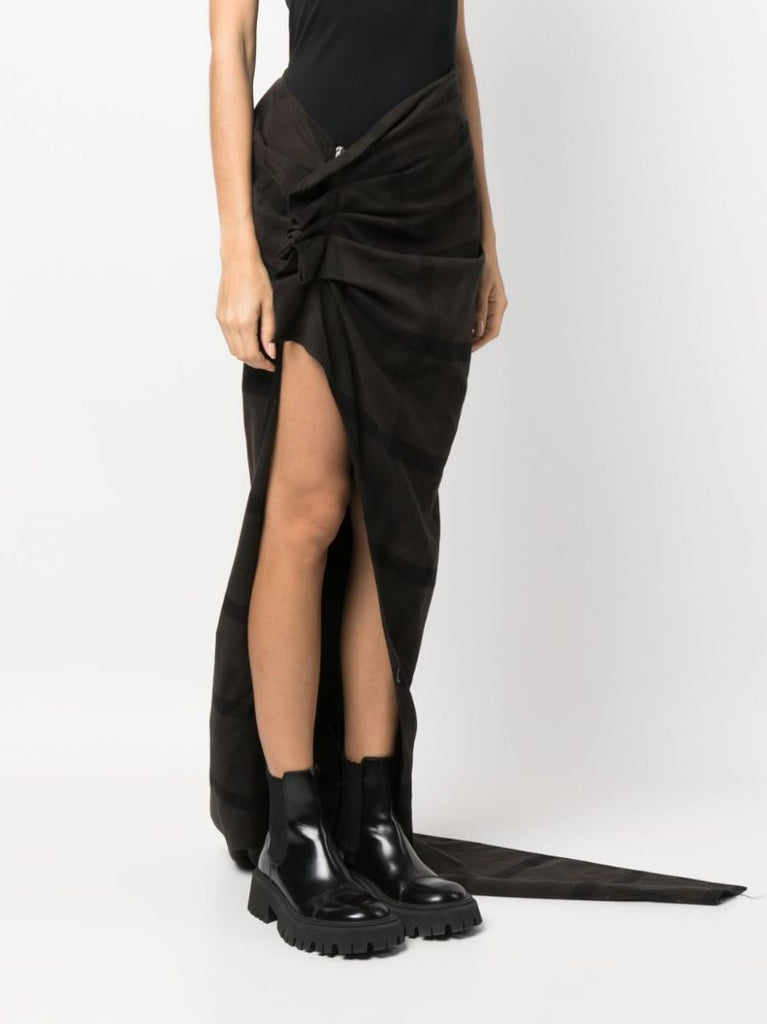 Black Edfu Plaid Draped Train Skirt