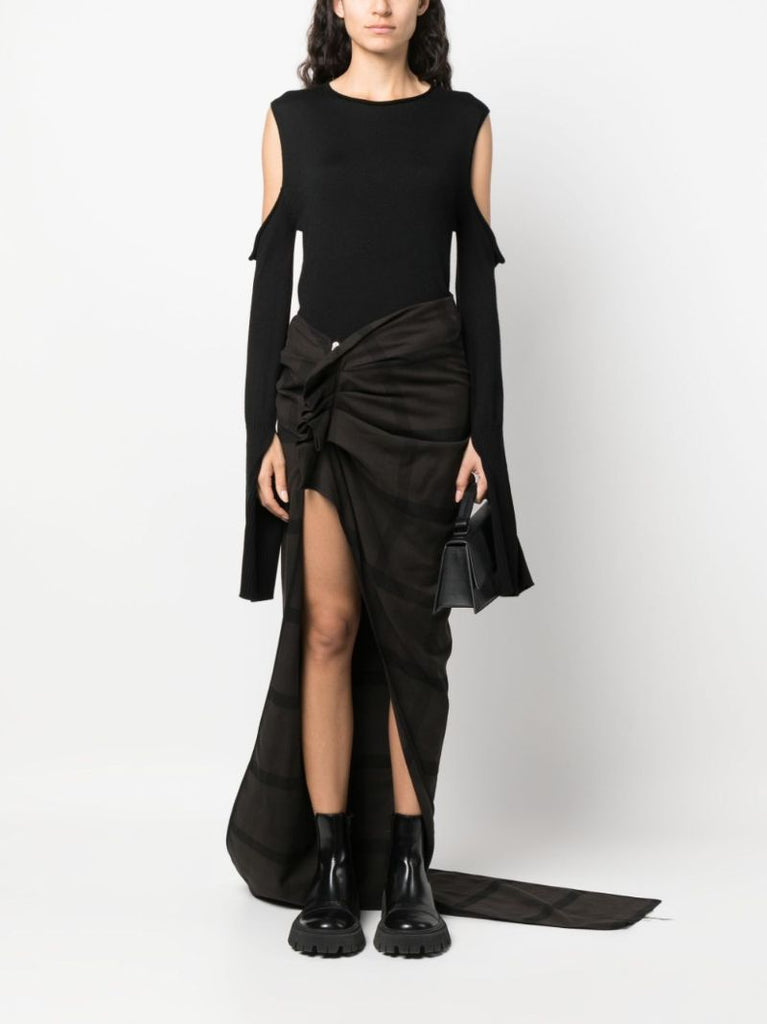 Black Edfu Plaid Draped Train Skirt