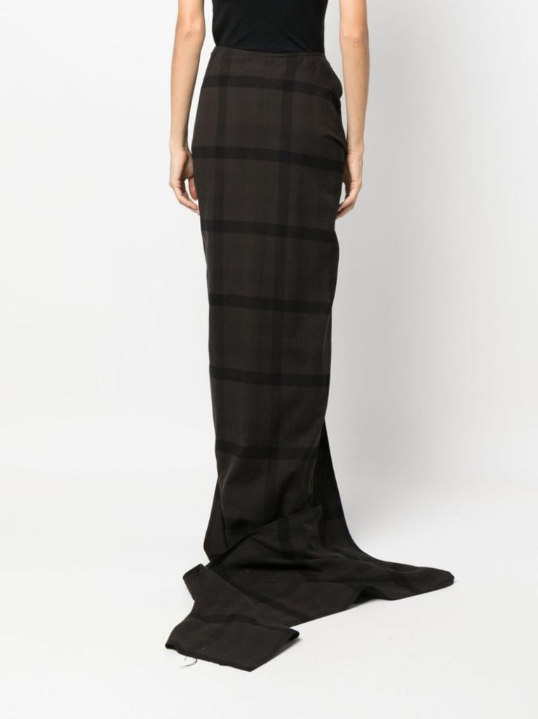 Black Edfu Plaid Draped Train Skirt