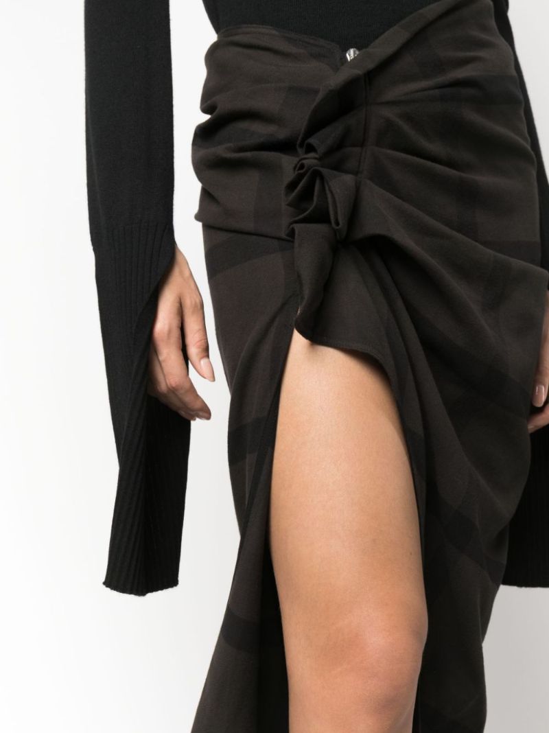 Black Edfu Plaid Draped Train Skirt