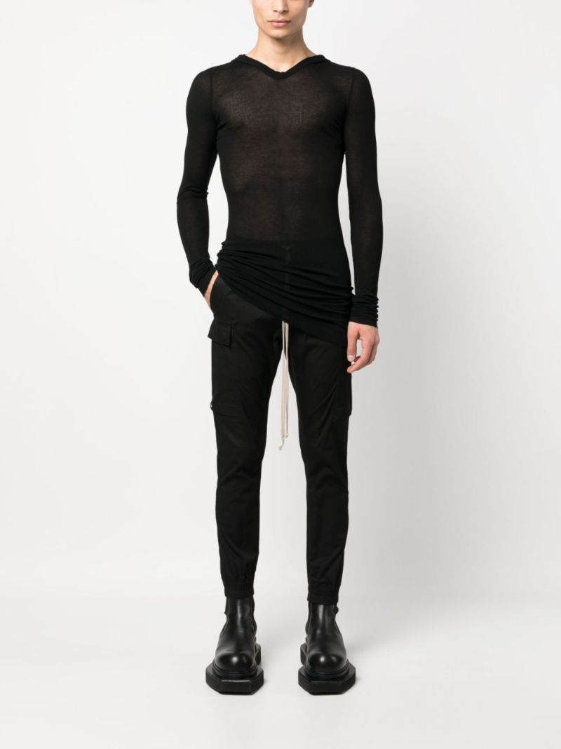 Black Semi-sheer Hooded Long Top