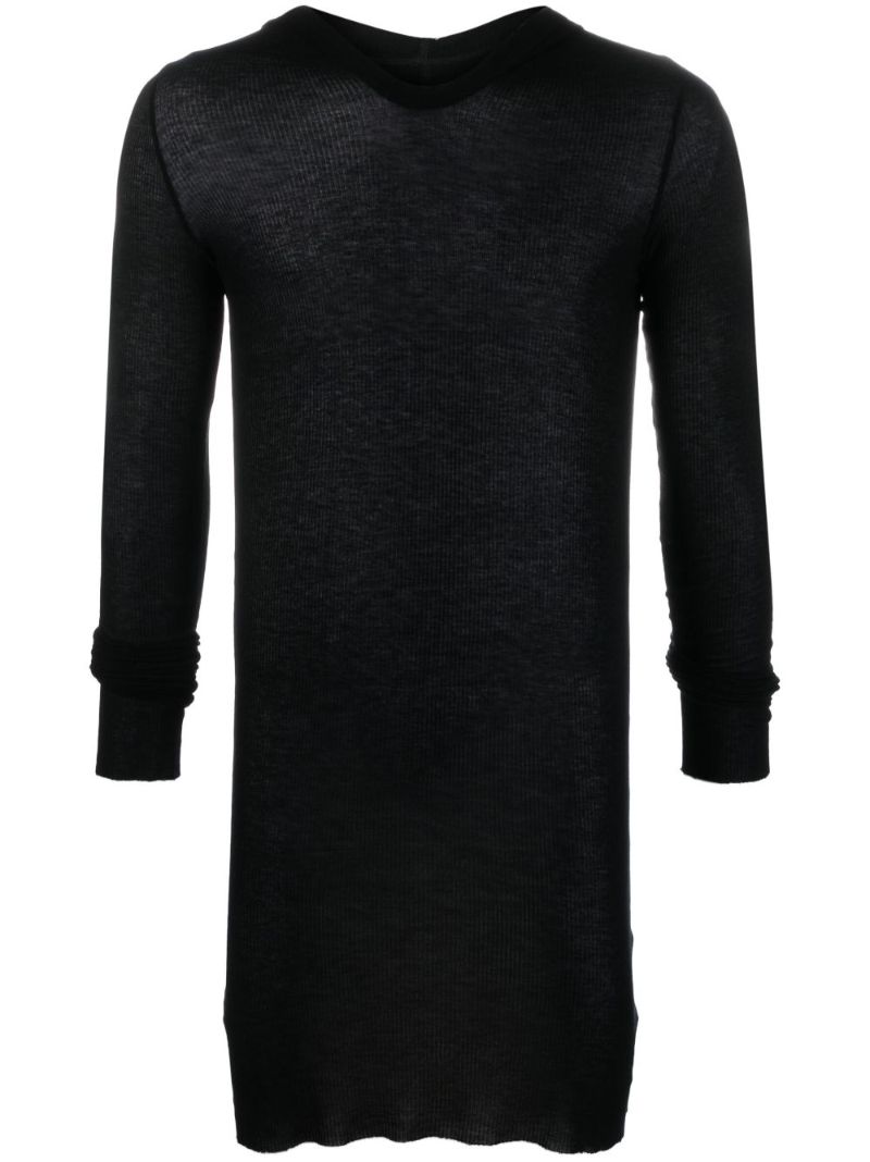 Black Semi-sheer Hooded Long Top