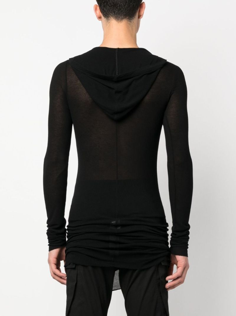Black Semi-sheer Hooded Long Top