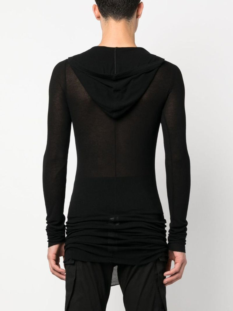 Black Semi-sheer Hooded Long Top