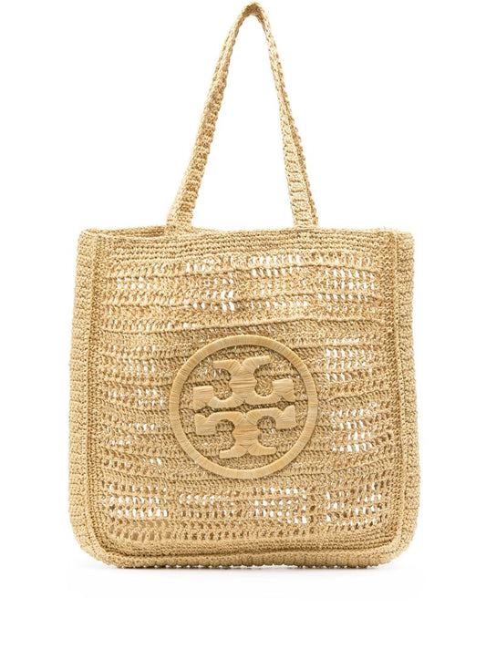 Neutral Ella Crochet Raffia Tote Bag