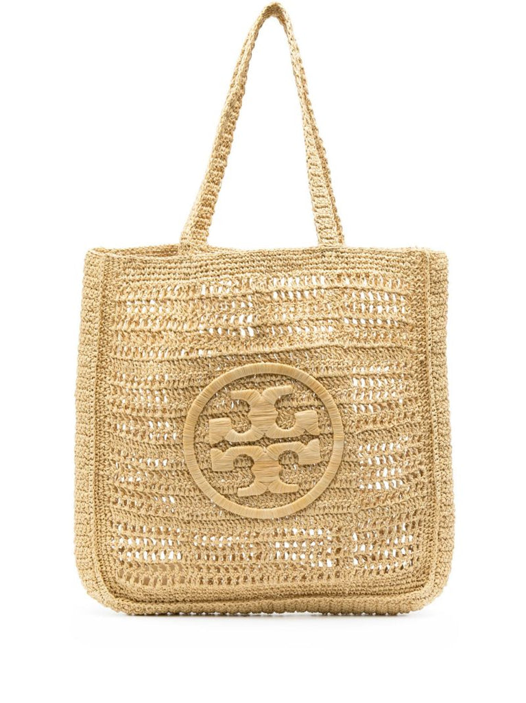 Neutral Ella Crochet Raffia Tote Bag
