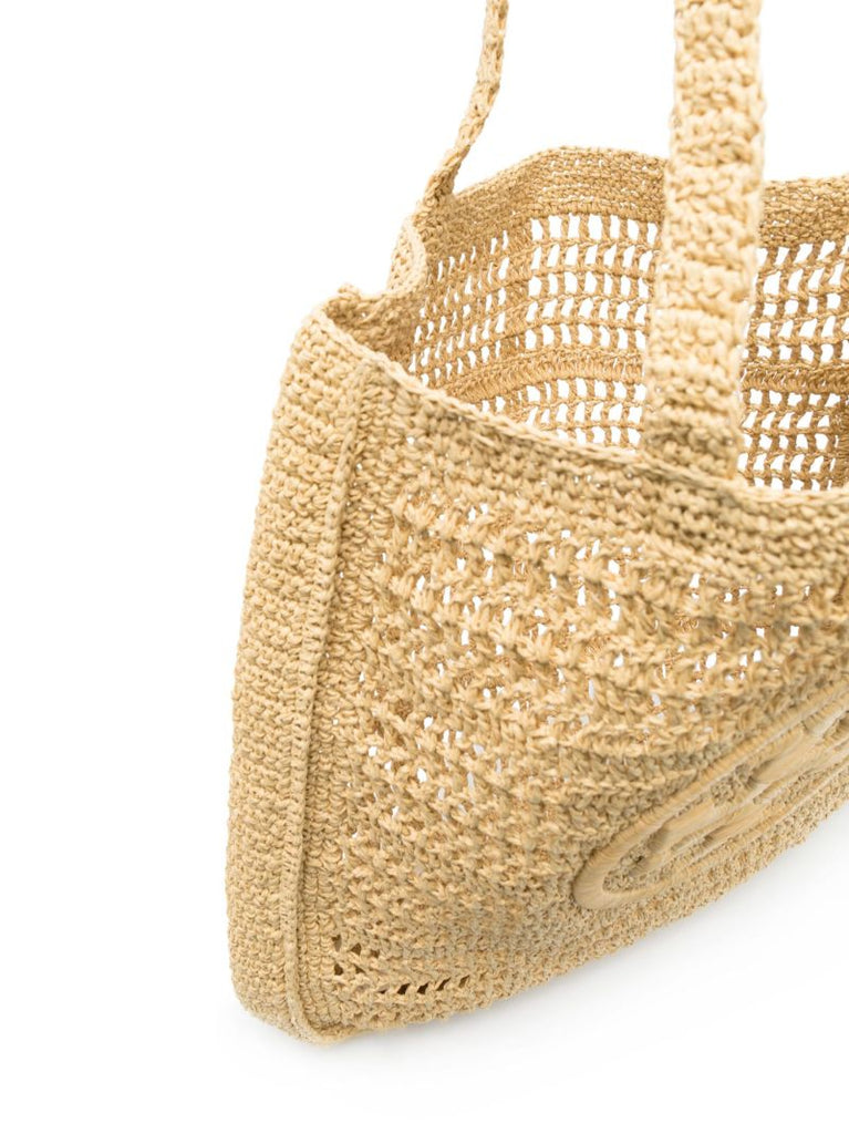 Neutral Ella Crochet Raffia Tote Bag
