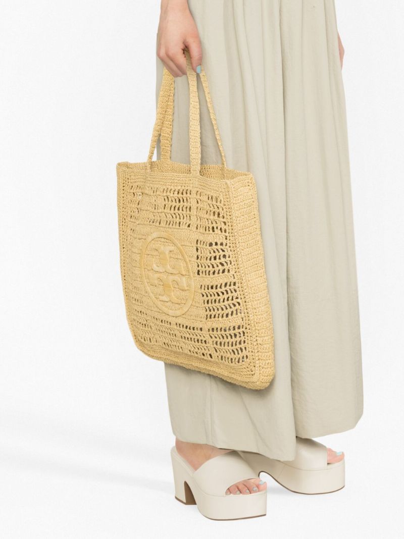 Neutral Ella Crochet Raffia Tote Bag