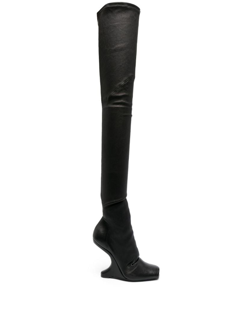 Black Cantilever 110mm Thigh-high Leather Boots