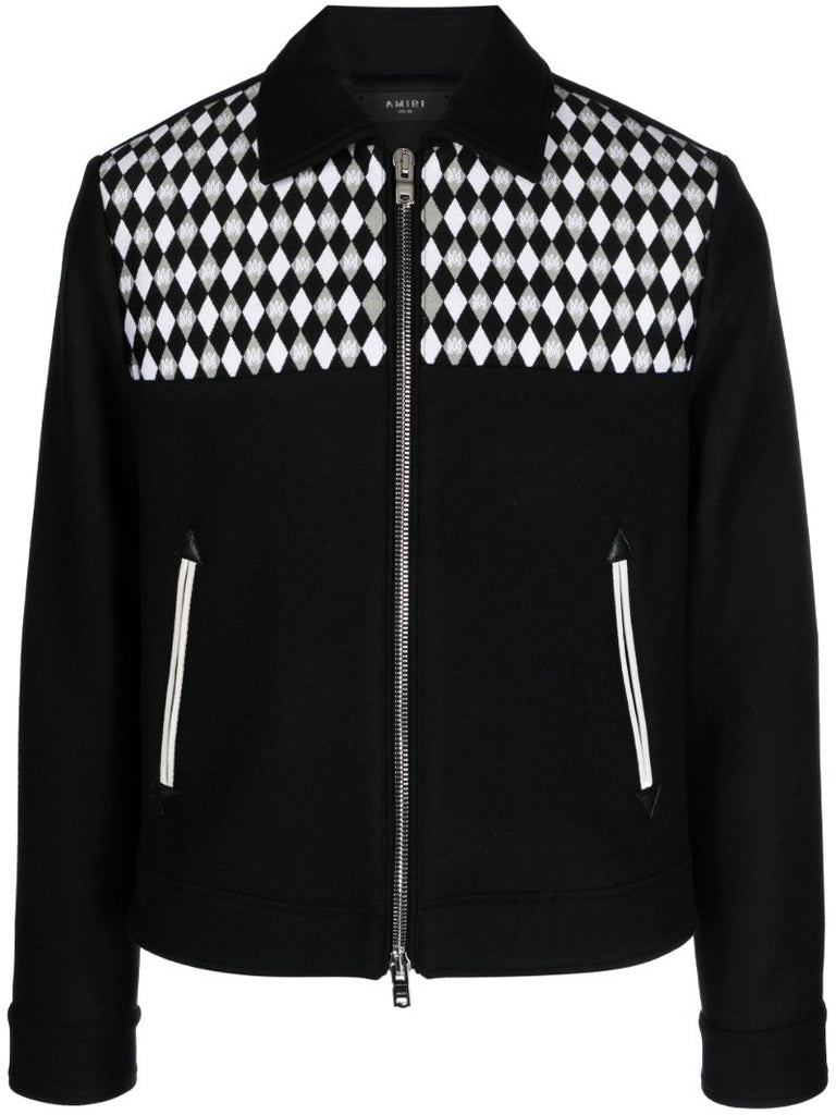 Black Diamond-pattern Wool Jacket