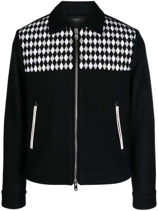 Black Diamond-pattern Wool Jacket