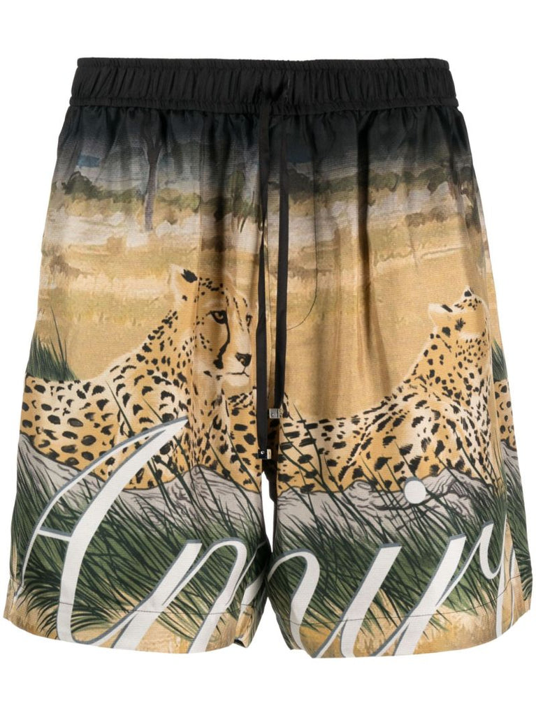 Black Cheetah Print Silk Shorts