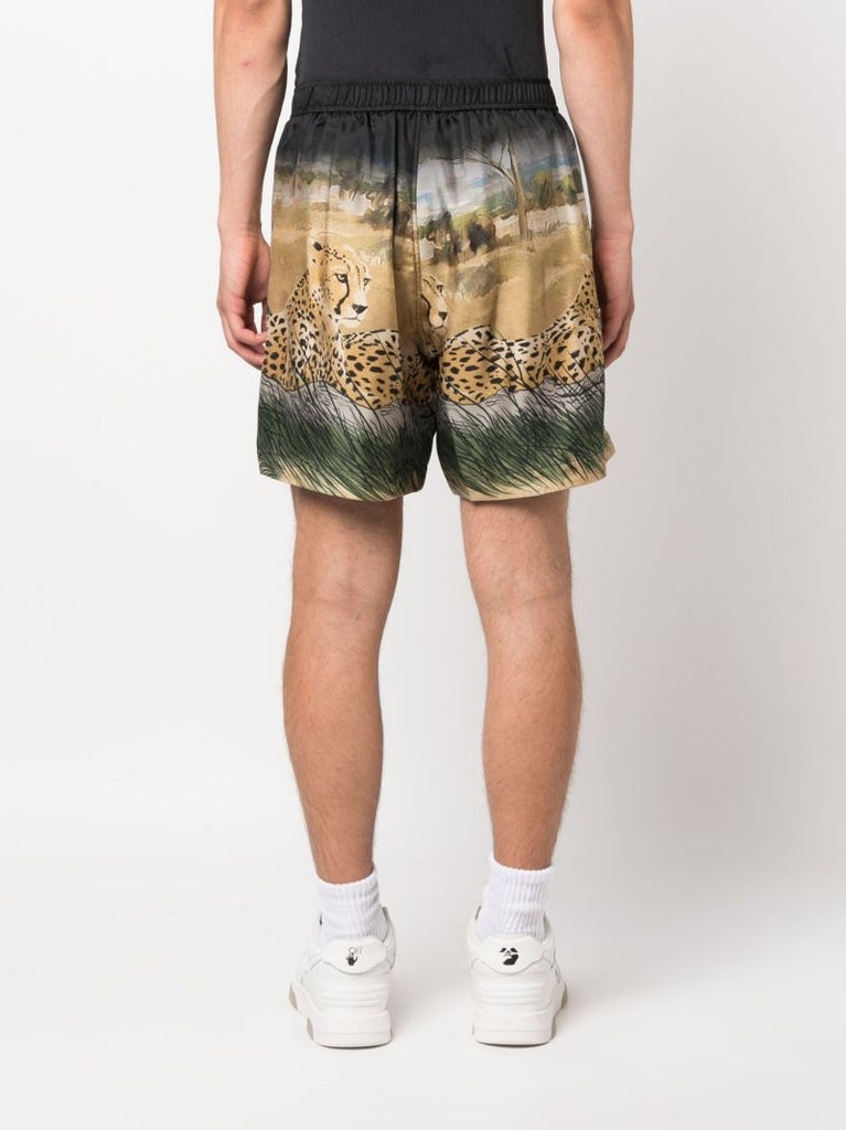 Black Cheetah Print Silk Shorts