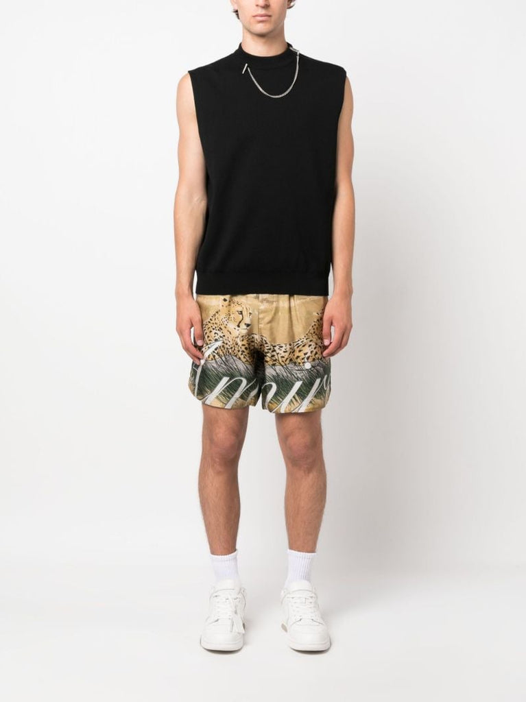 Black Cheetah Print Silk Shorts