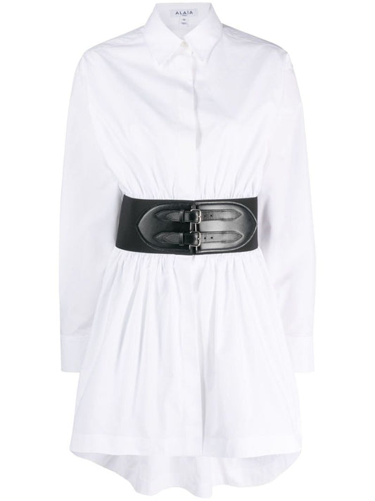White Belted Cotton Shirt