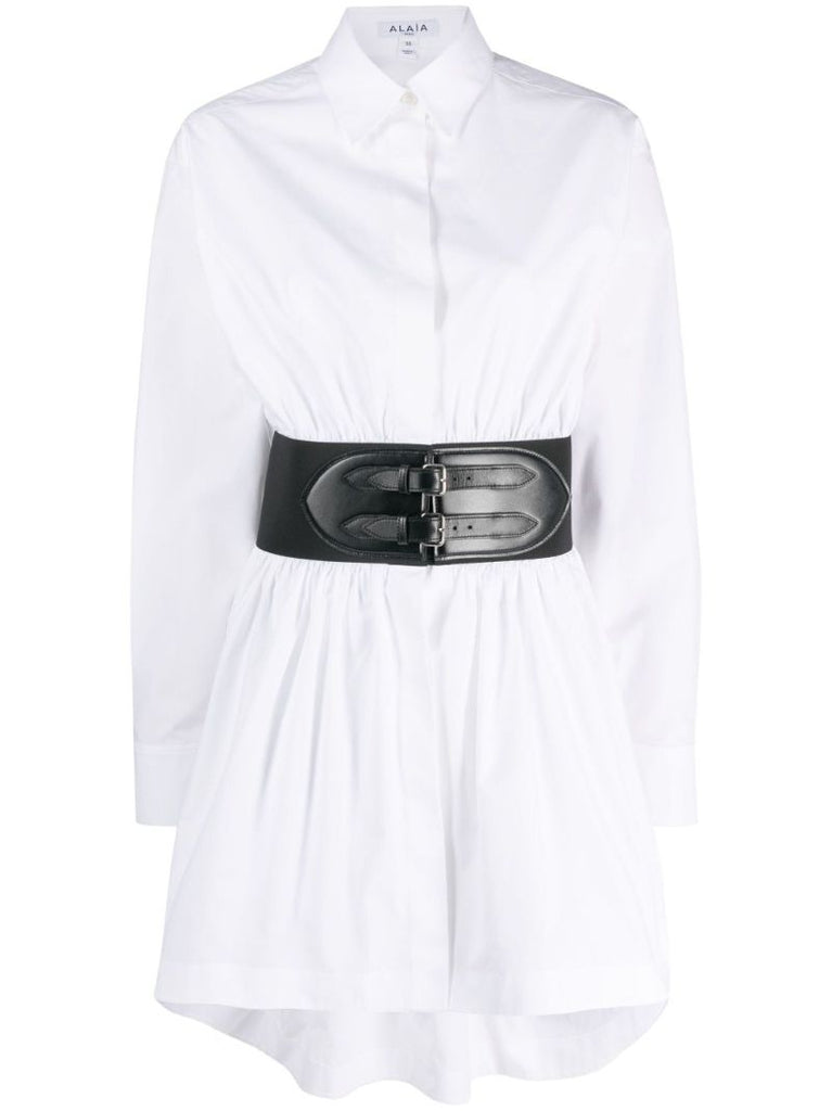 White Belted Cotton Shirt