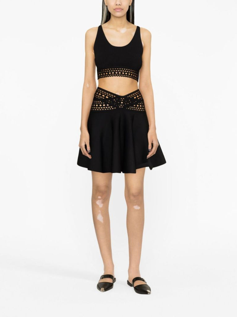 Black Vienne Laser-cut Mini Skirt