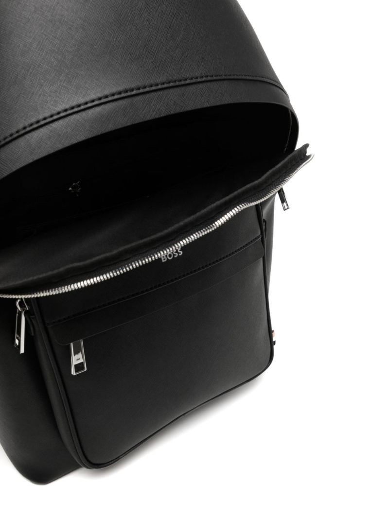 Black Logo Print Leather Backpack