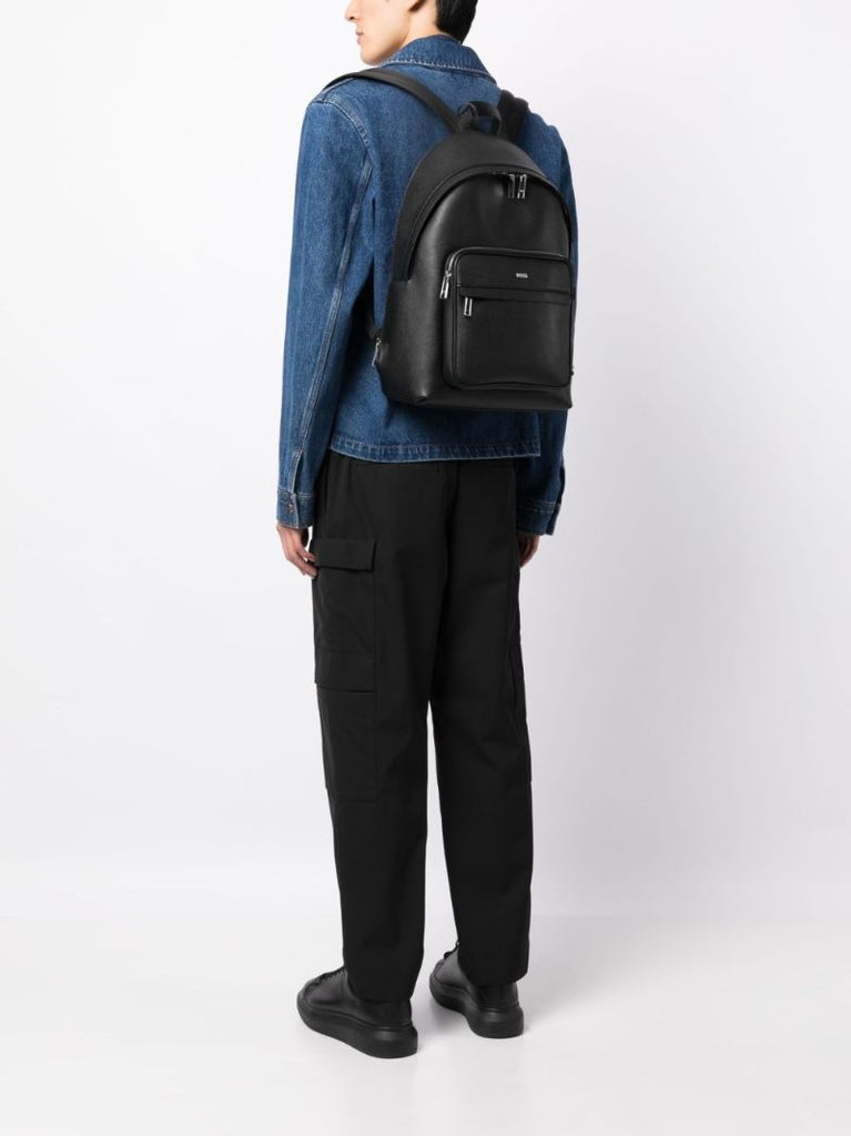Black Logo Print Leather Backpack