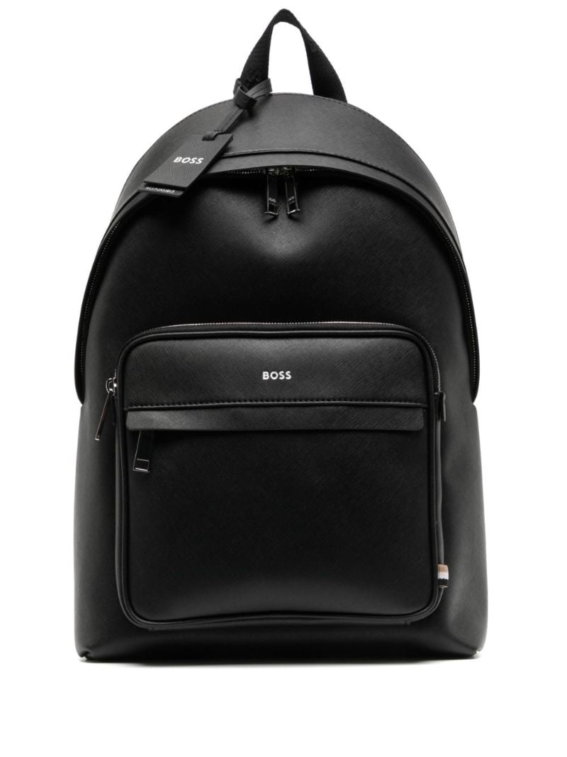 Black Logo Print Leather Backpack