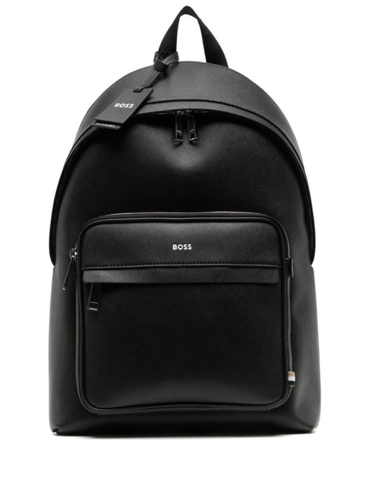 Black Logo Print Leather Backpack