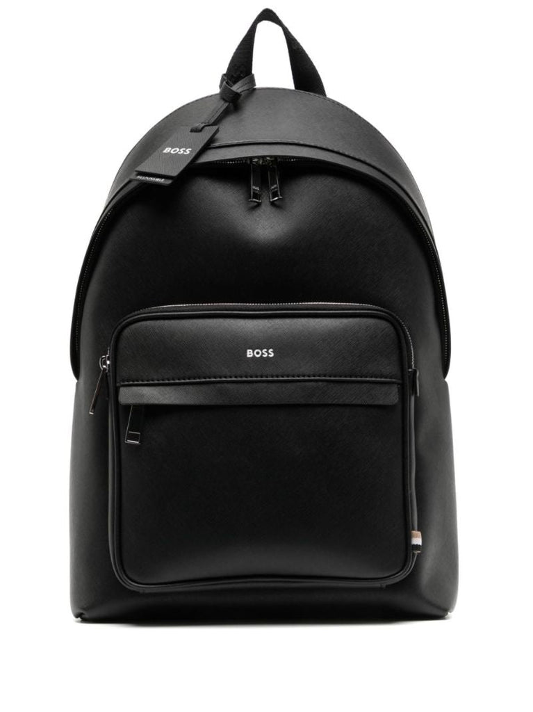 Black Logo Print Leather Backpack