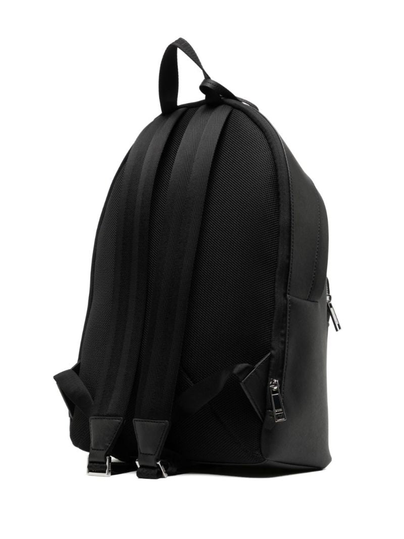 Black Logo Print Leather Backpack