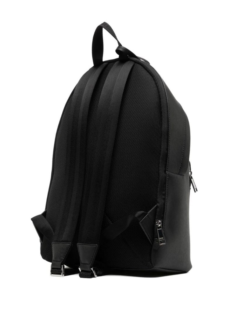 Black Logo Print Leather Backpack