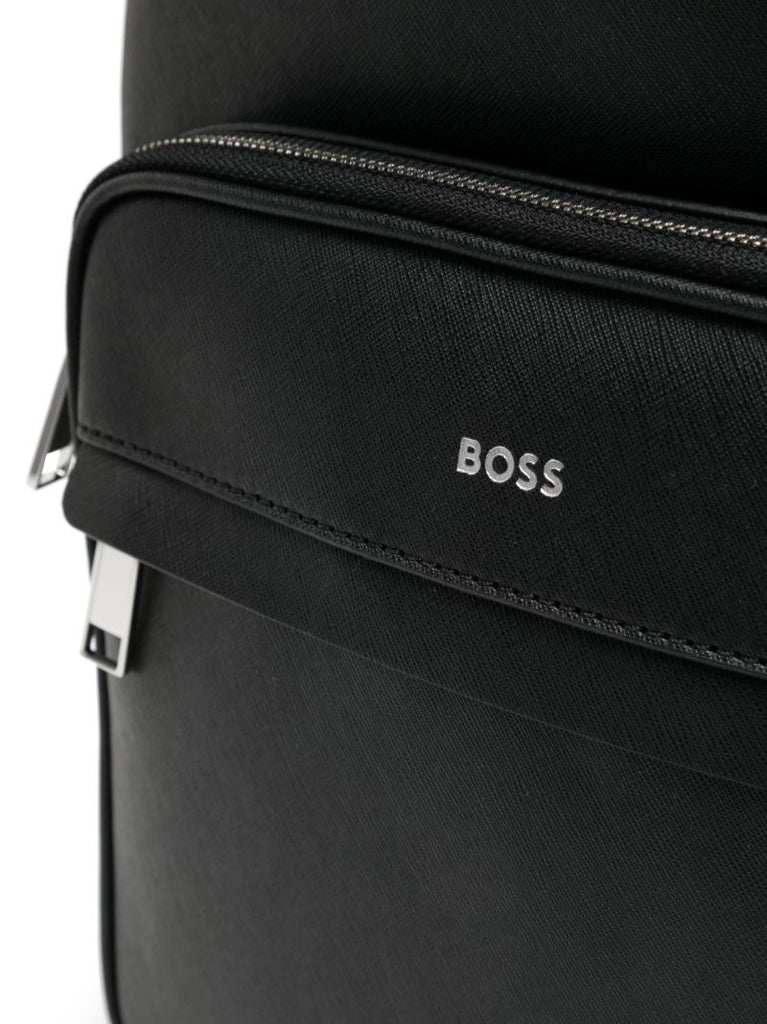 Black Logo Print Leather Backpack