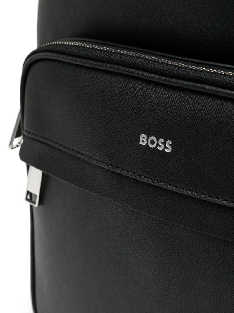 Black Logo Print Leather Backpack