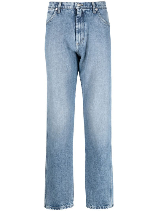 Blue Logo-patch Straight-leg Jeans