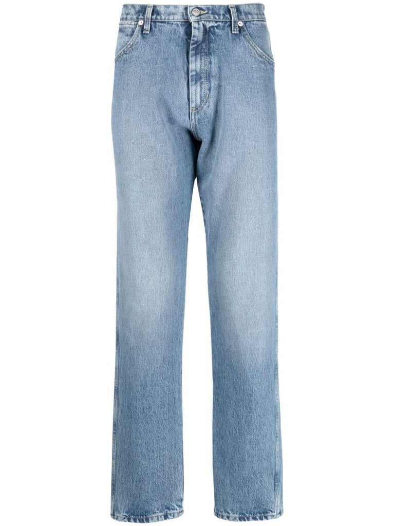 Blue Logo-patch Straight-leg Jeans