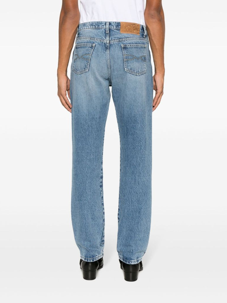 Blue Logo-patch Straight-leg Jeans
