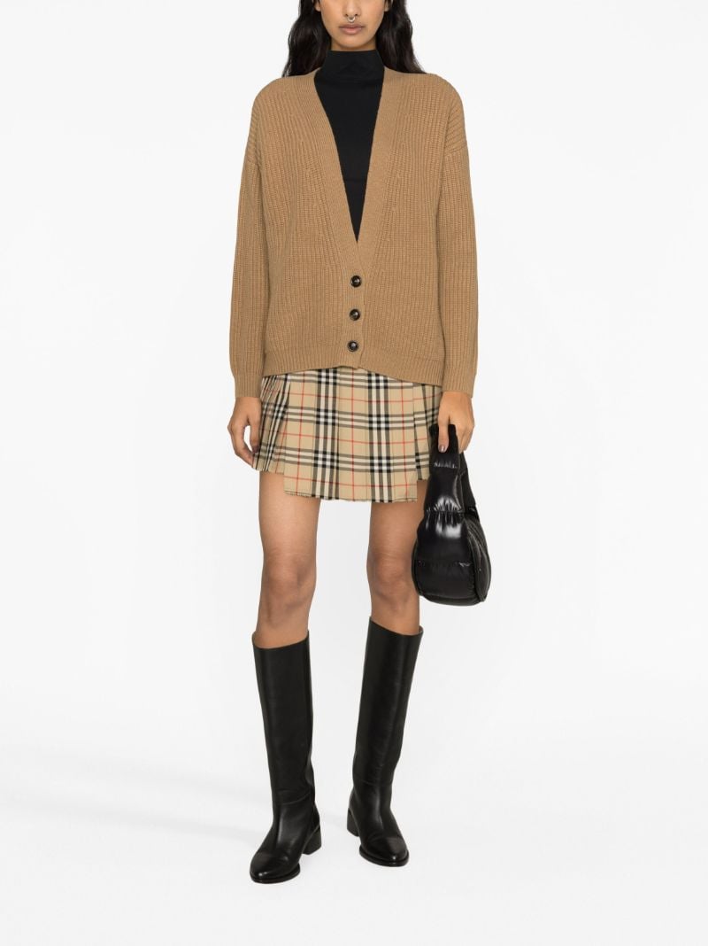 Brown Logo Patch Ribbed-knit Cardigan