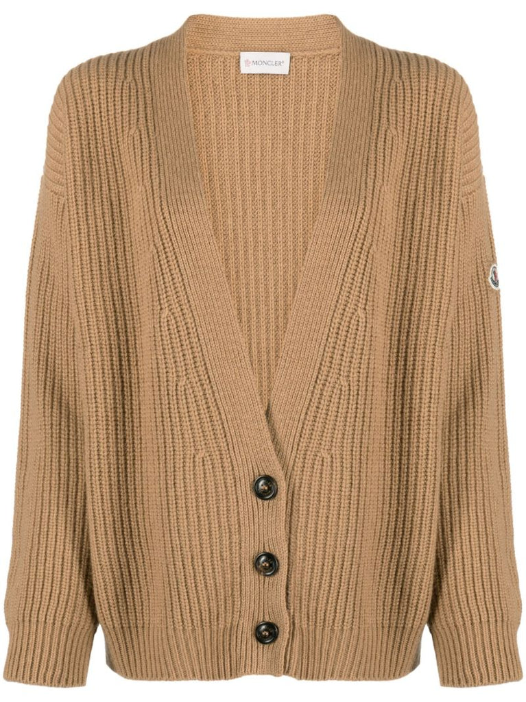 Brown Logo Patch Ribbed-knit Cardigan