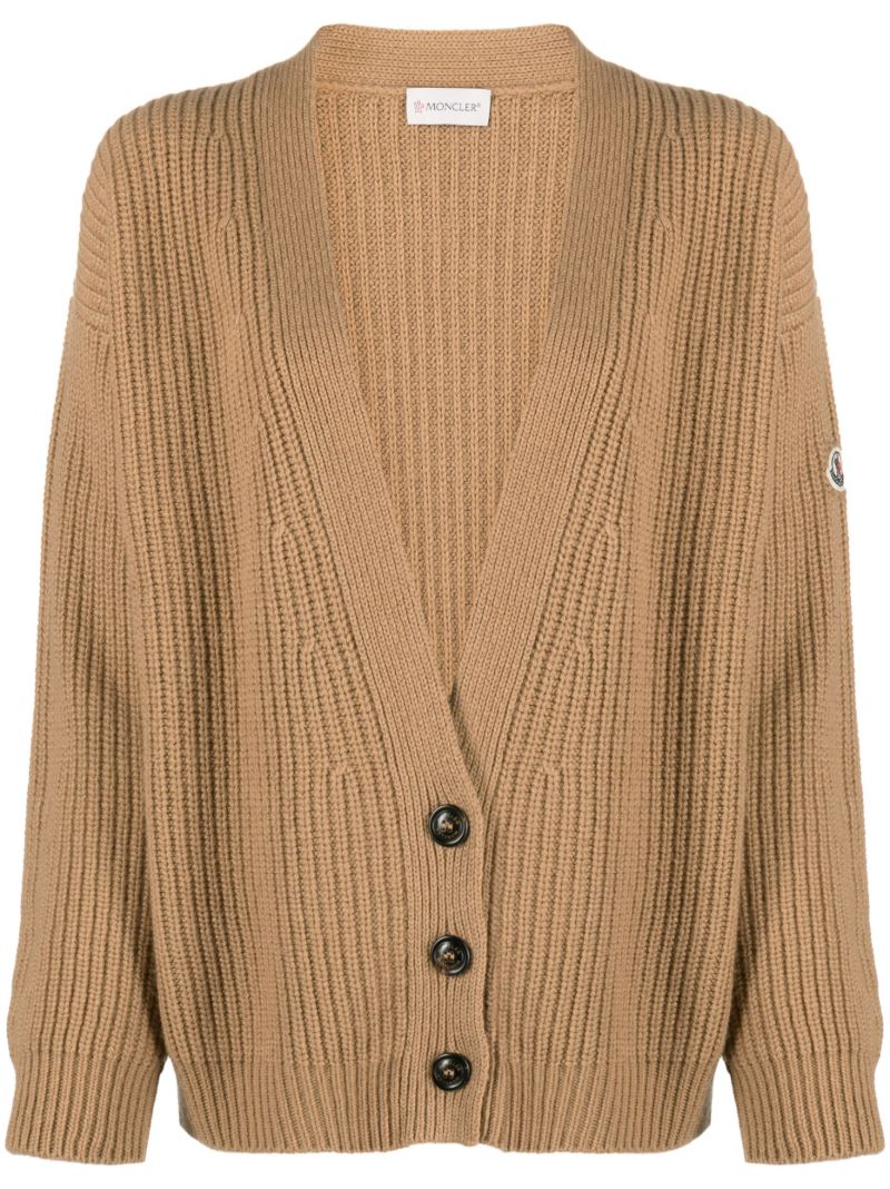 Brown Logo Patch Ribbed-knit Cardigan