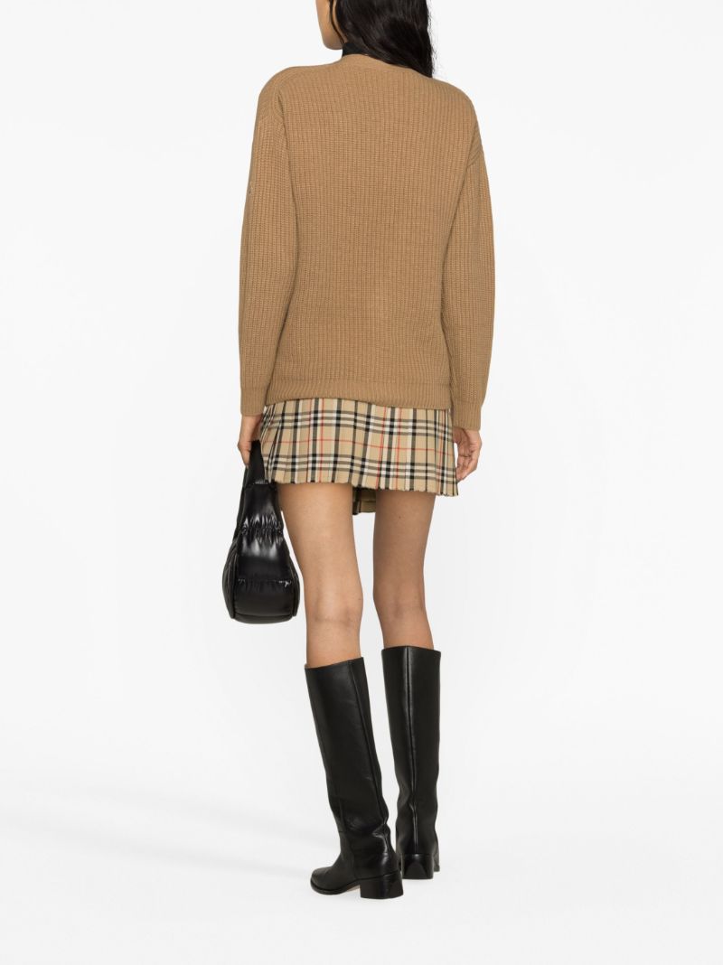 Brown Logo Patch Ribbed-knit Cardigan