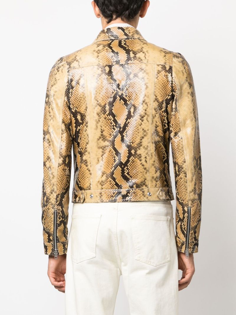 Brown Python-print Leather Jacket