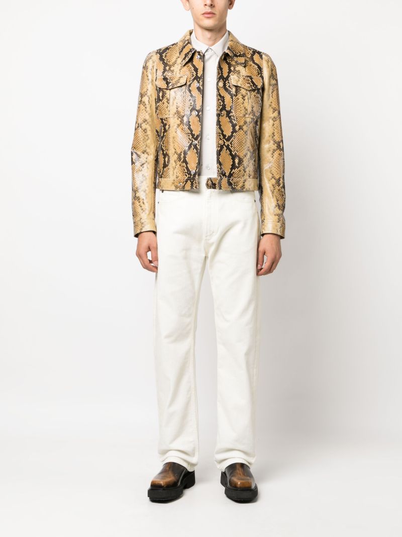 Brown Python-print Leather Jacket