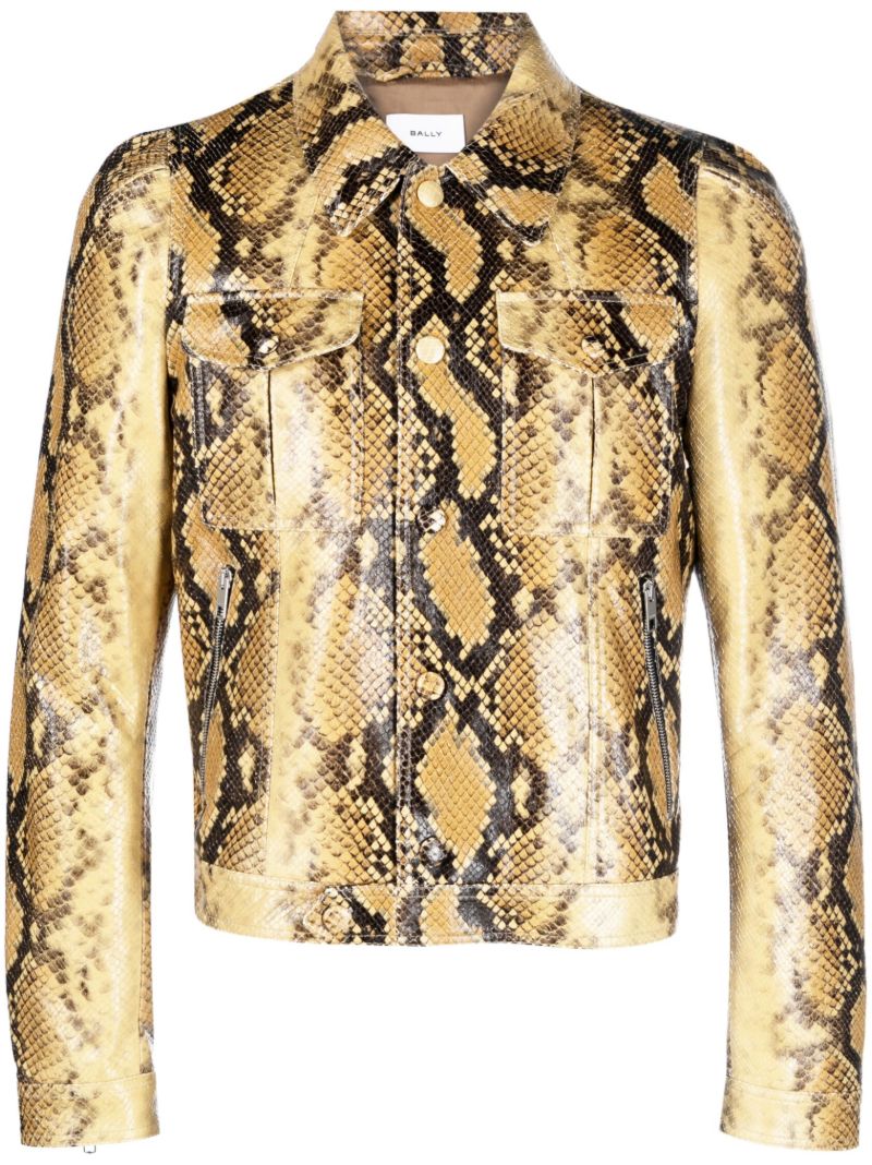 Brown Python-print Leather Jacket