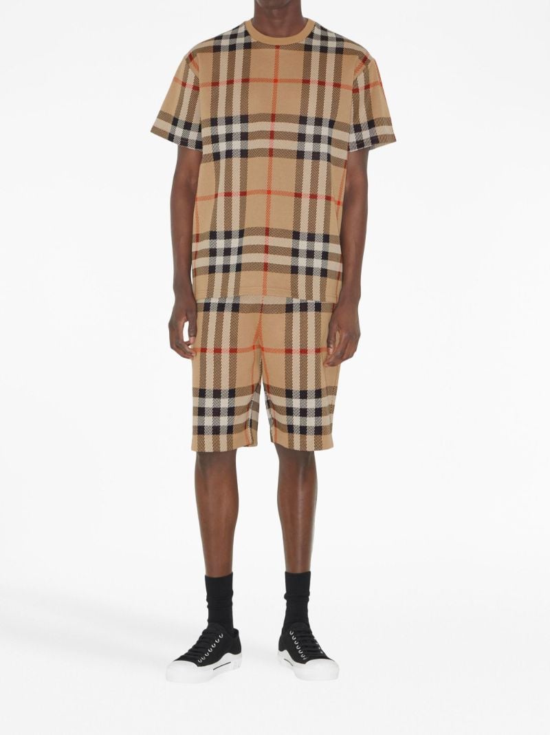 Beige Checkered Jacquard Cotton T-shirt