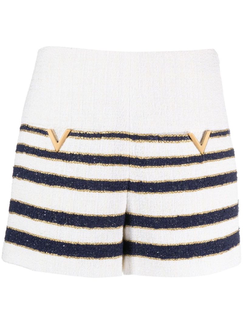 White Mariniere Striped Tweed Shorts