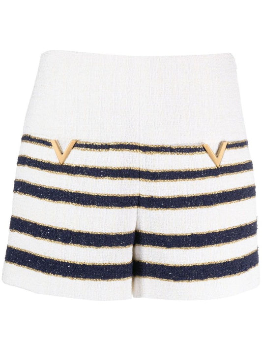 White Mariniere Striped Tweed Shorts