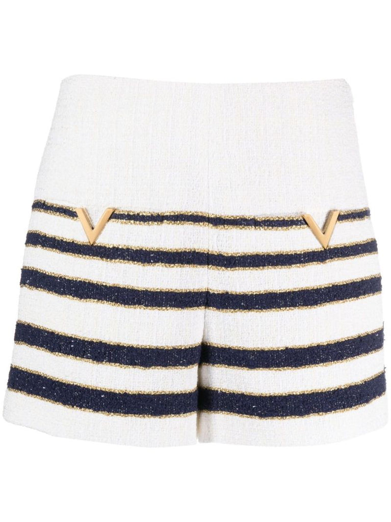 White Mariniere Striped Tweed Shorts