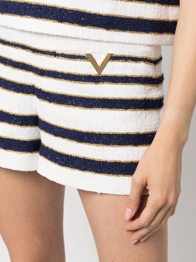 White Mariniere Striped Tweed Shorts