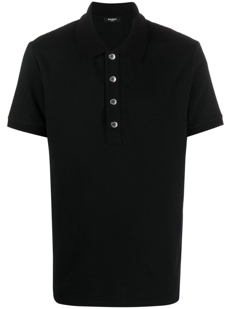 Black Jacquard Logo Cotton Polo Shirt
