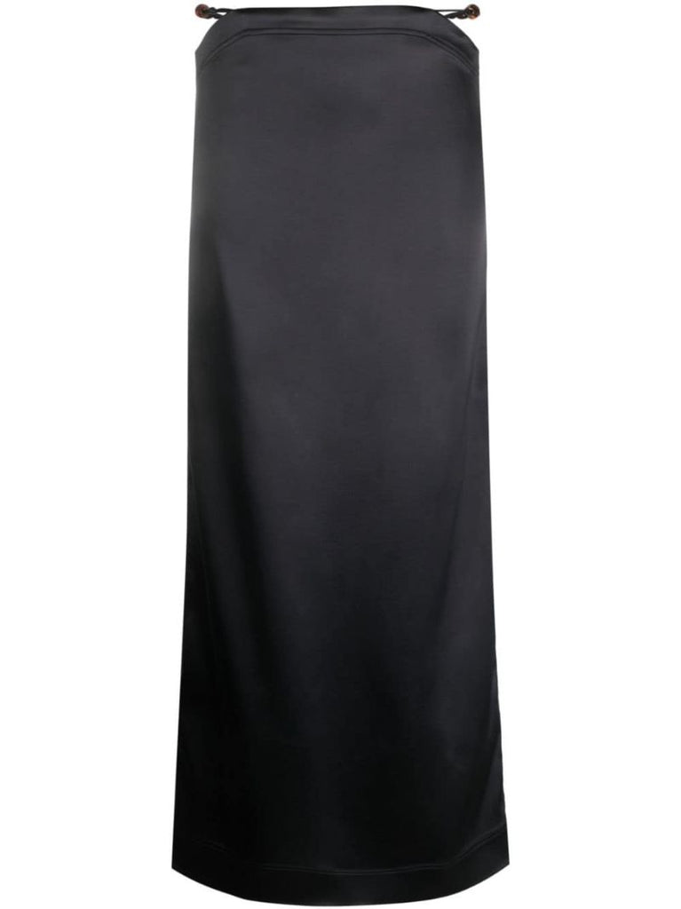 Black Bead-detailing Satin Maxi Skirt
