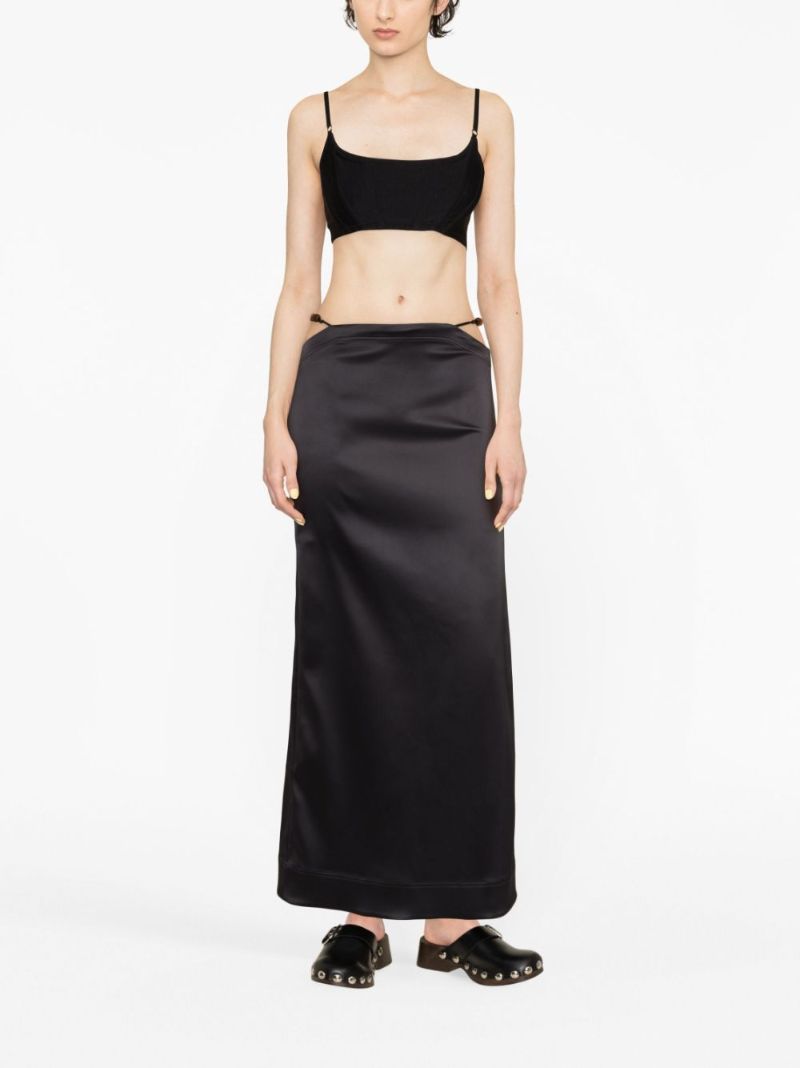 Black Bead-detailing Satin Maxi Skirt