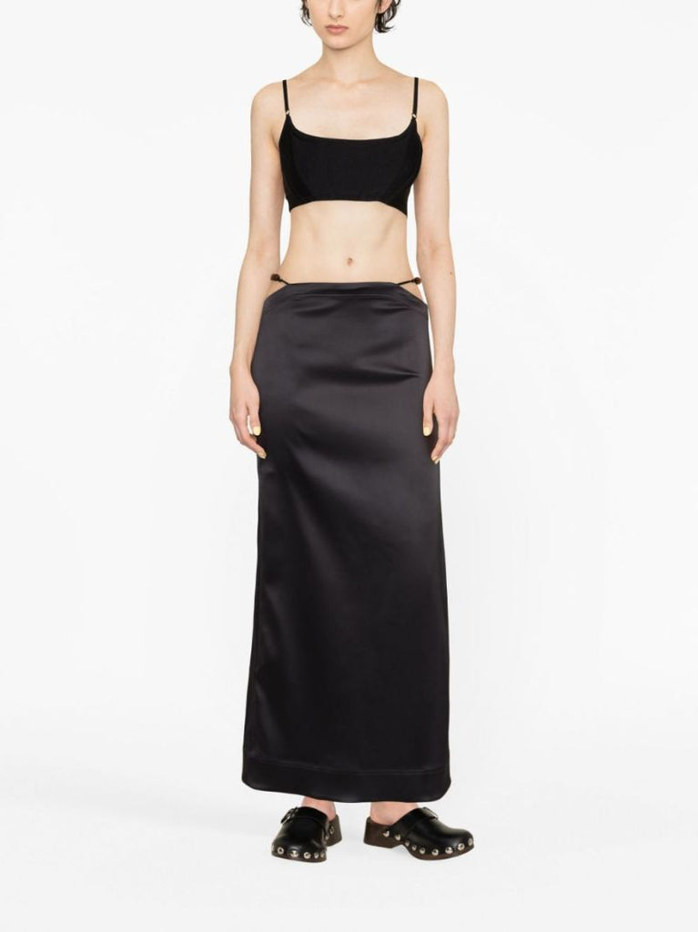 Black Bead-detailing Satin Maxi Skirt